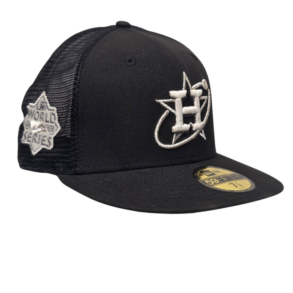 New Era Houston Astros Hat Mens 7 7/8 Black 2022 World Series Mesh 59FIFTY Fit